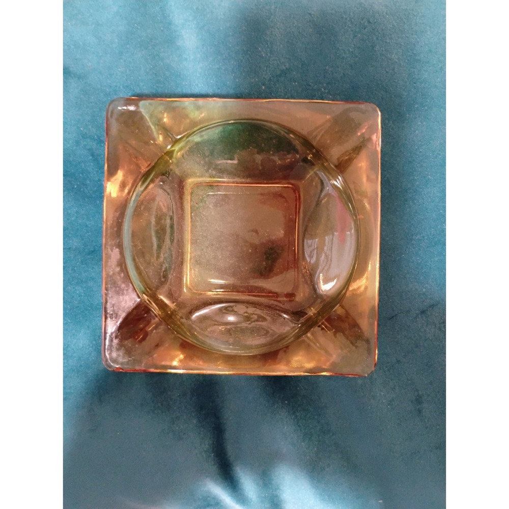 Retro Vintage Amber Ashtray 4 7/8 In Square‎ Excellent Condition